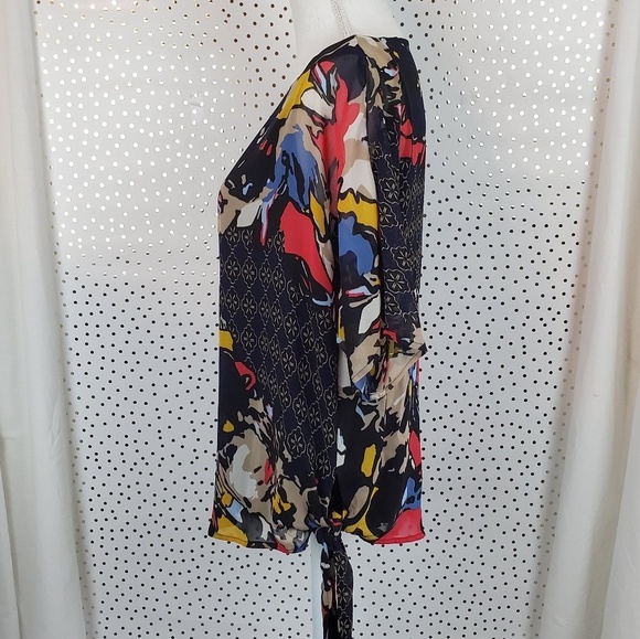Dana Buchman Mixed Print Side Tie Top - Picture 3 of 8
